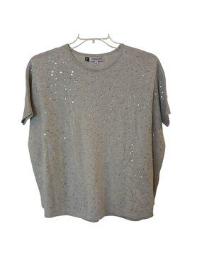 Jennifer Lopez  Top XS Oversized Grey Knit Sequin Embellished Short Sleeve #D-20